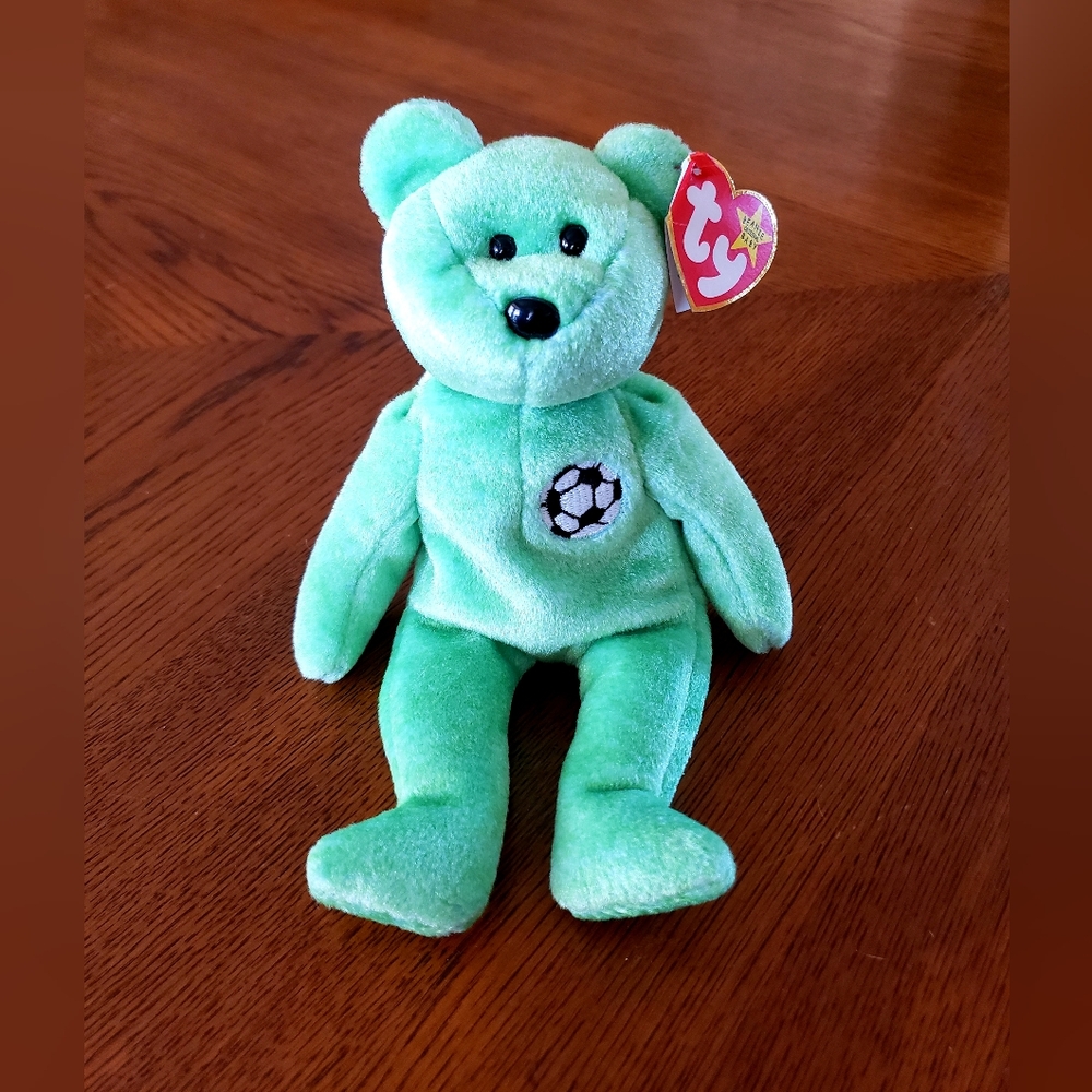 Ty Bright Green Bear Plush with Soccer Emblem